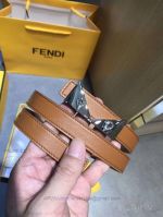AAA Fake Fendi Brown Leather Belt For Women - SS Buckle With Diamond